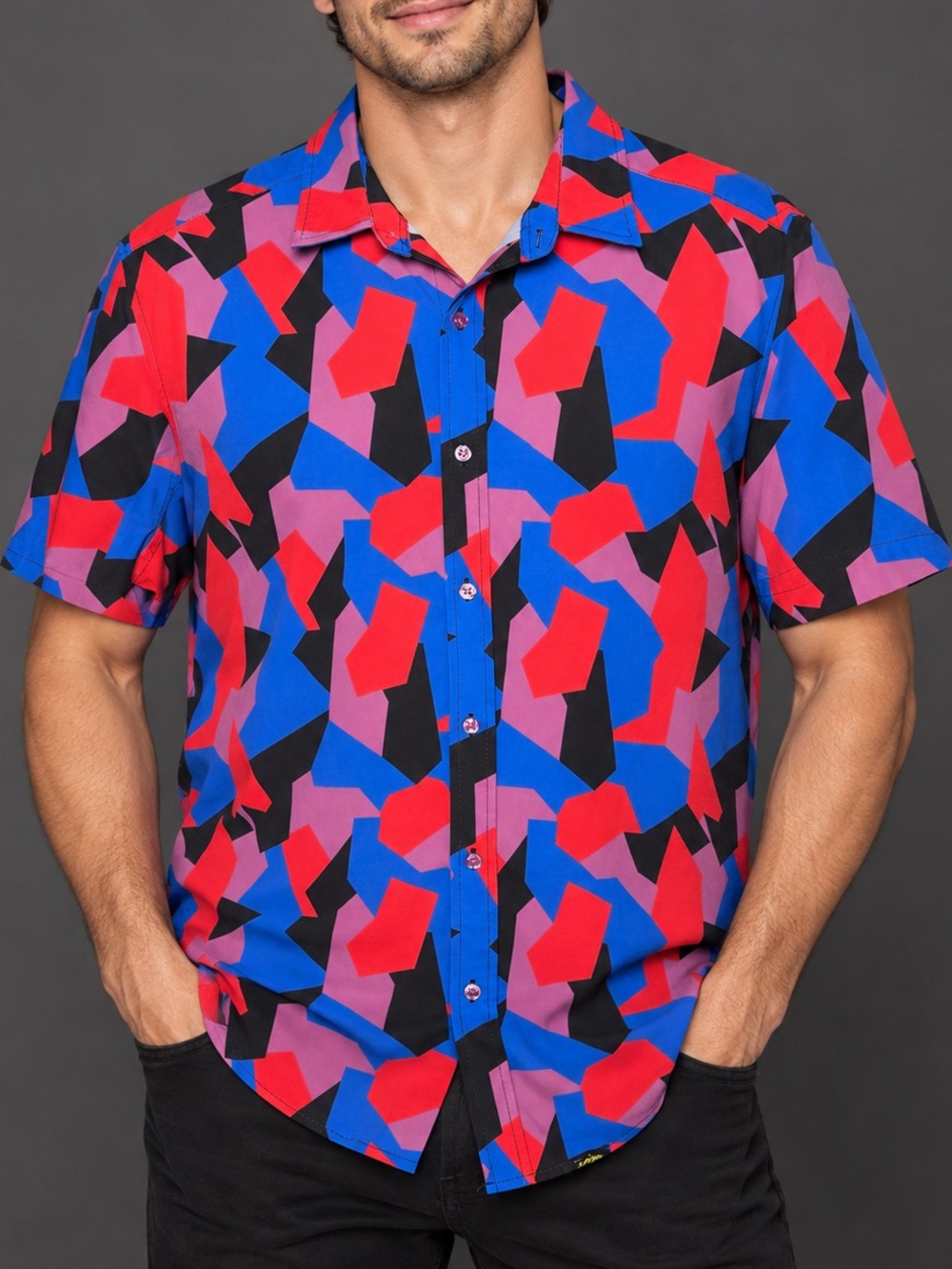 Tune Ups Men’s Large Geometric Button Up Shirt Retro Racing Motorsport